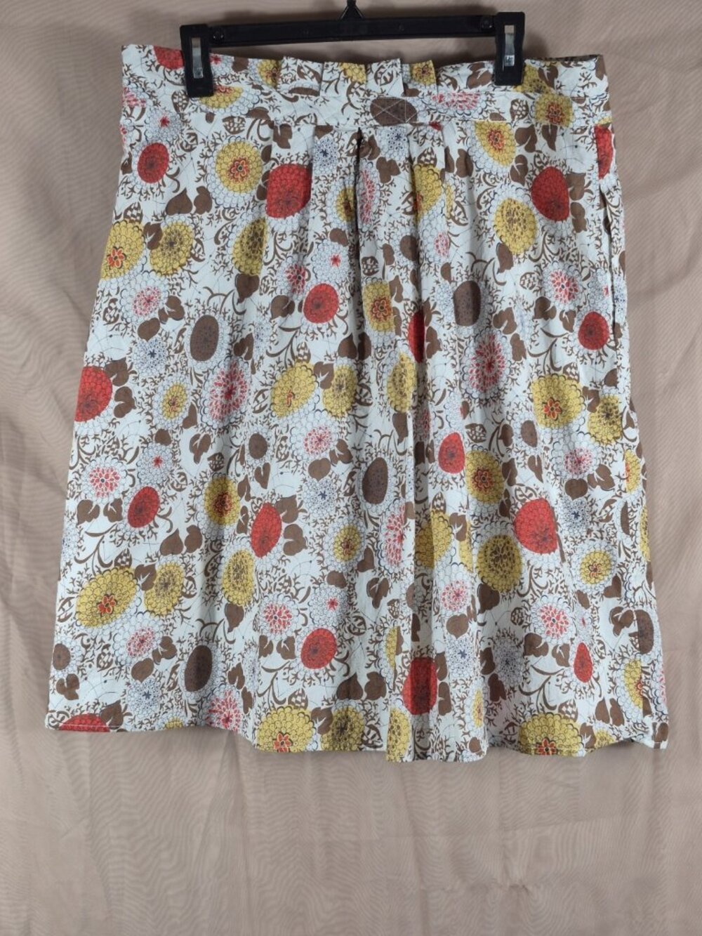 Bella Bird Women's Yellow/Coral Floral Pleated 100% COTTON Mini Skirt Size XL